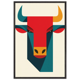 Geometric Bull Wooden Framed Poster – Modern Art Gift - Black frame - Wooden Framed Posters