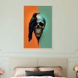 Raven's Requiem - Skull & Crow Framed Print - Wood frame 60x90 cm 24x36″ - Wooden Framed Posters