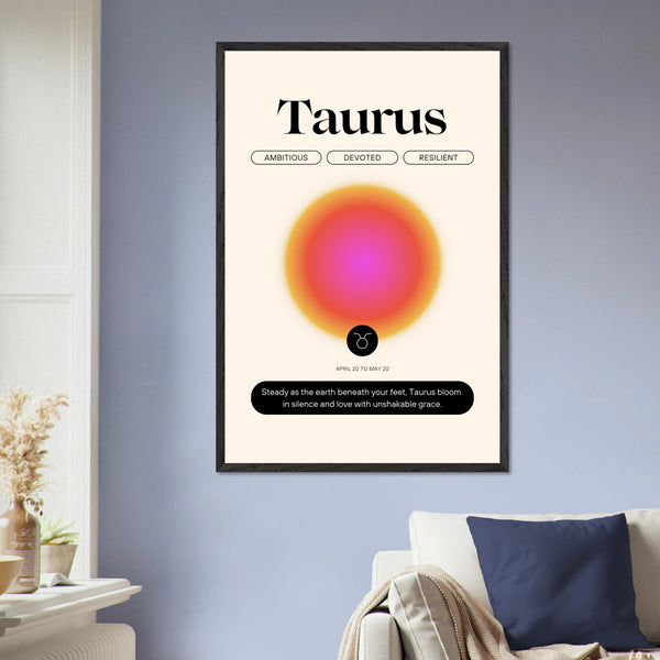 Zodiac Wall Art Framed Poster for Astrology Lovers - Black frame Taurus - Wooden Framed Posters