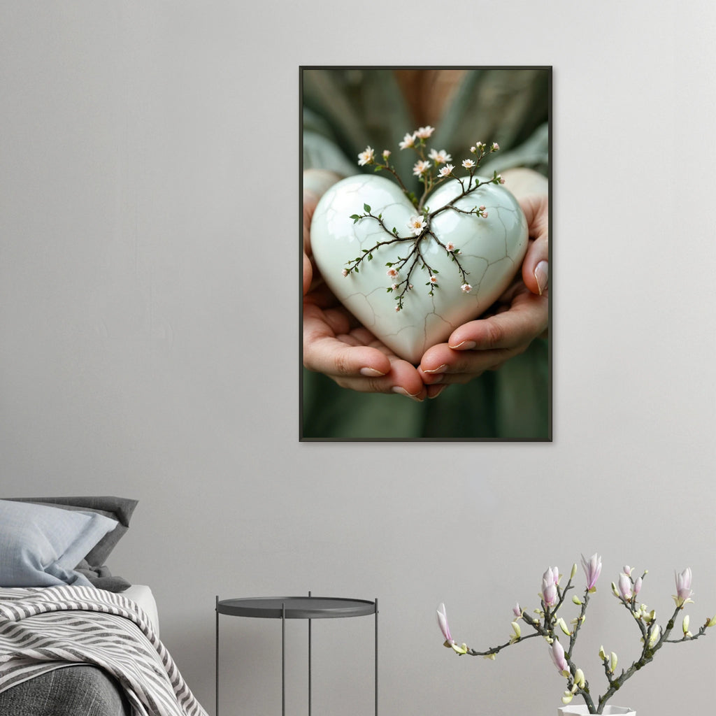 Growth of Love - Heart & Flower Print - 60x90 cm 24x36″ - Metal Framed Posters