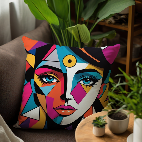 Cubist Chic - Striking Face Design Cushion - - Cushions