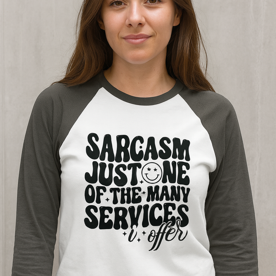 Embrace Sarcasm Shirt – 3/4 sleeve Raglan T-shirt - - T-shirts