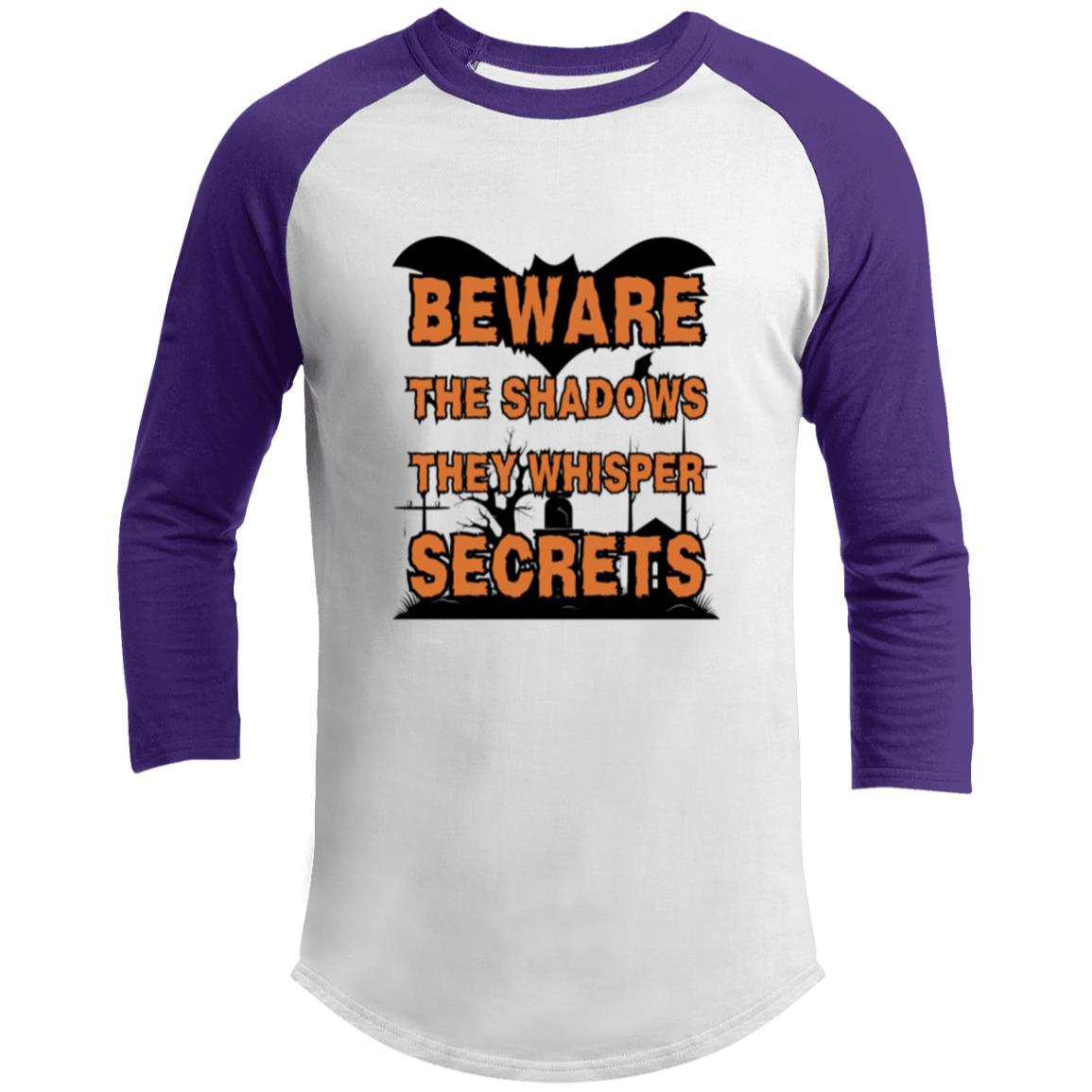 Beware the Night - Haunted Secrets Raglan - White Purple - T-Shirts