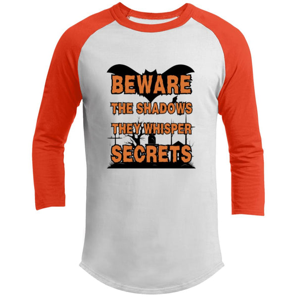 Beware the Night - Haunted Secrets Raglan - White Deep Orange - T-Shirts