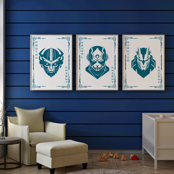 Transform Your Space - "Proton, Neural, Quantum Knights" Poster Set - - Wooden Framed Posters