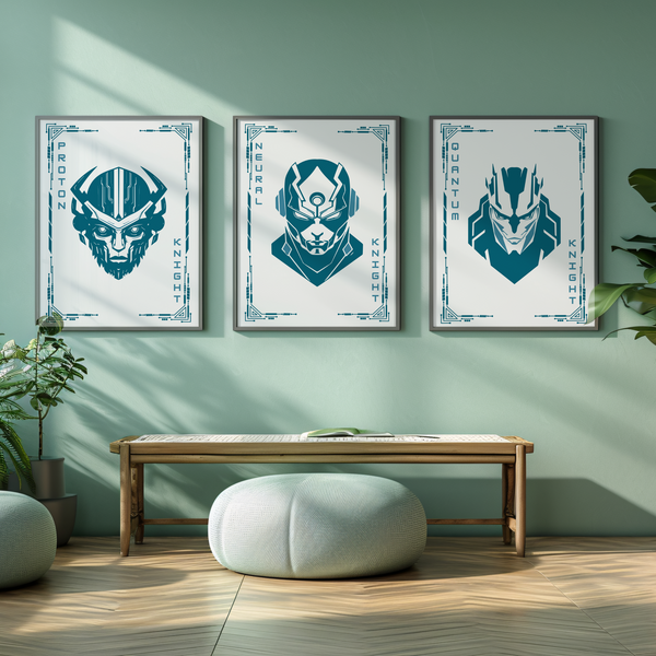 Transform Your Space - "Proton, Neural, Quantum Knights" Poster Set - - Wooden Framed Posters