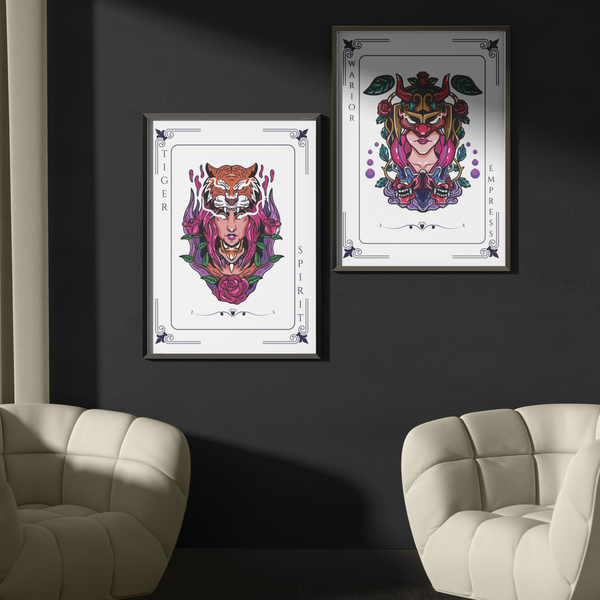 Artistry Unleashed - Warrior, Sacred Bull, and Tiger Spirit - - Wooden Framed Posters