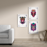 Artistry Unleashed - Warrior, Sacred Bull, and Tiger Spirit - - Wooden Framed Posters