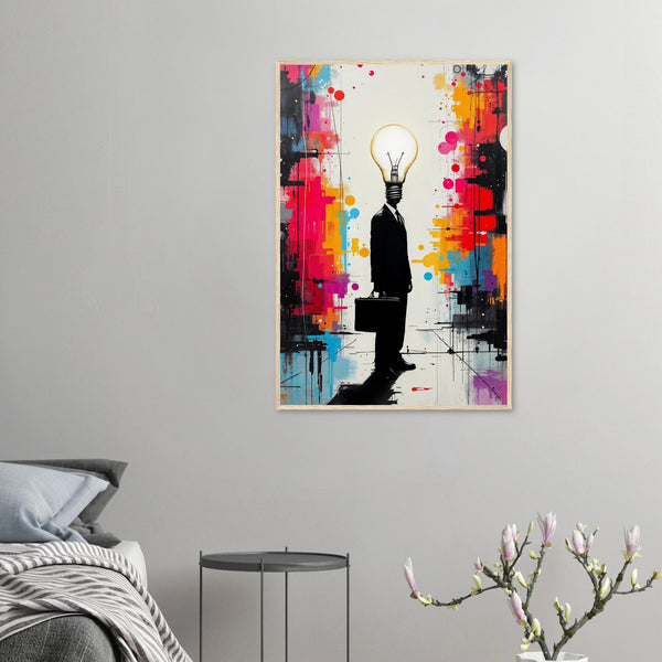 Mind of Innovation - Lightbulb Man Framed Poster - 60x90 cm 24x36″ Wood frame - Wooden Framed Posters