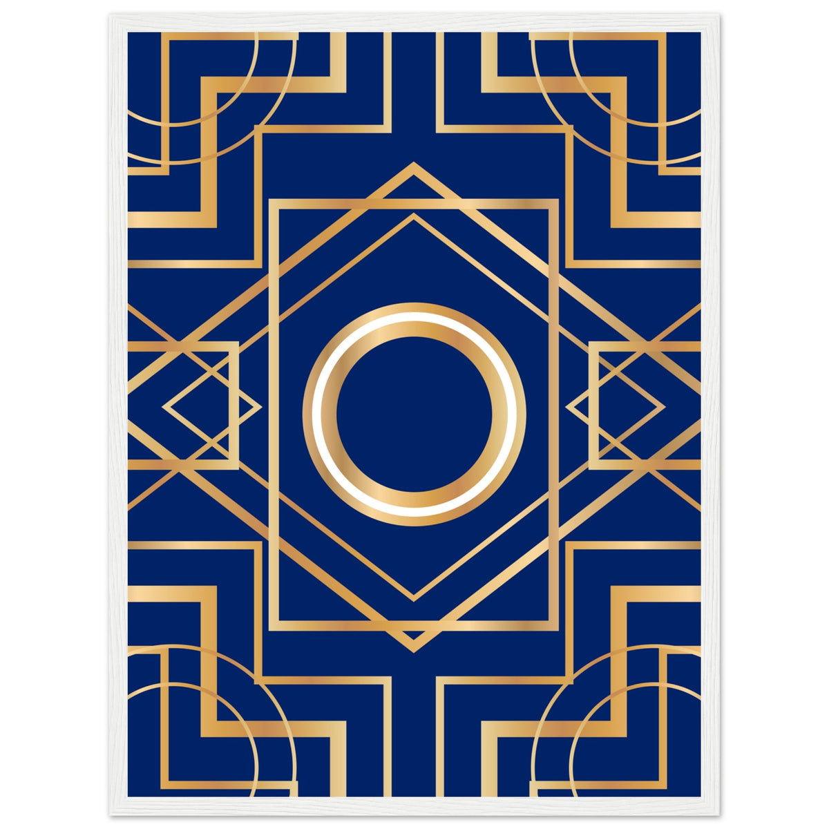 Art Deco Elegance - Blue & Gold Geometric Framed Print - 45x60 cm 18x24″ White frame - Wooden Framed Posters