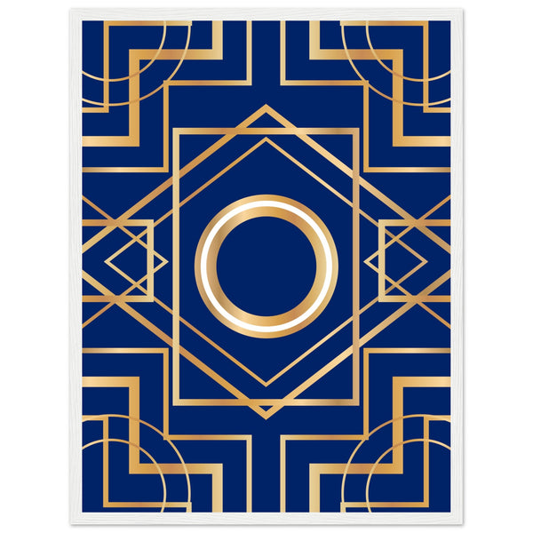 Art Deco Elegance - Blue & Gold Geometric Framed Print - 45x60 cm 18x24″ White frame - Wooden Framed Posters