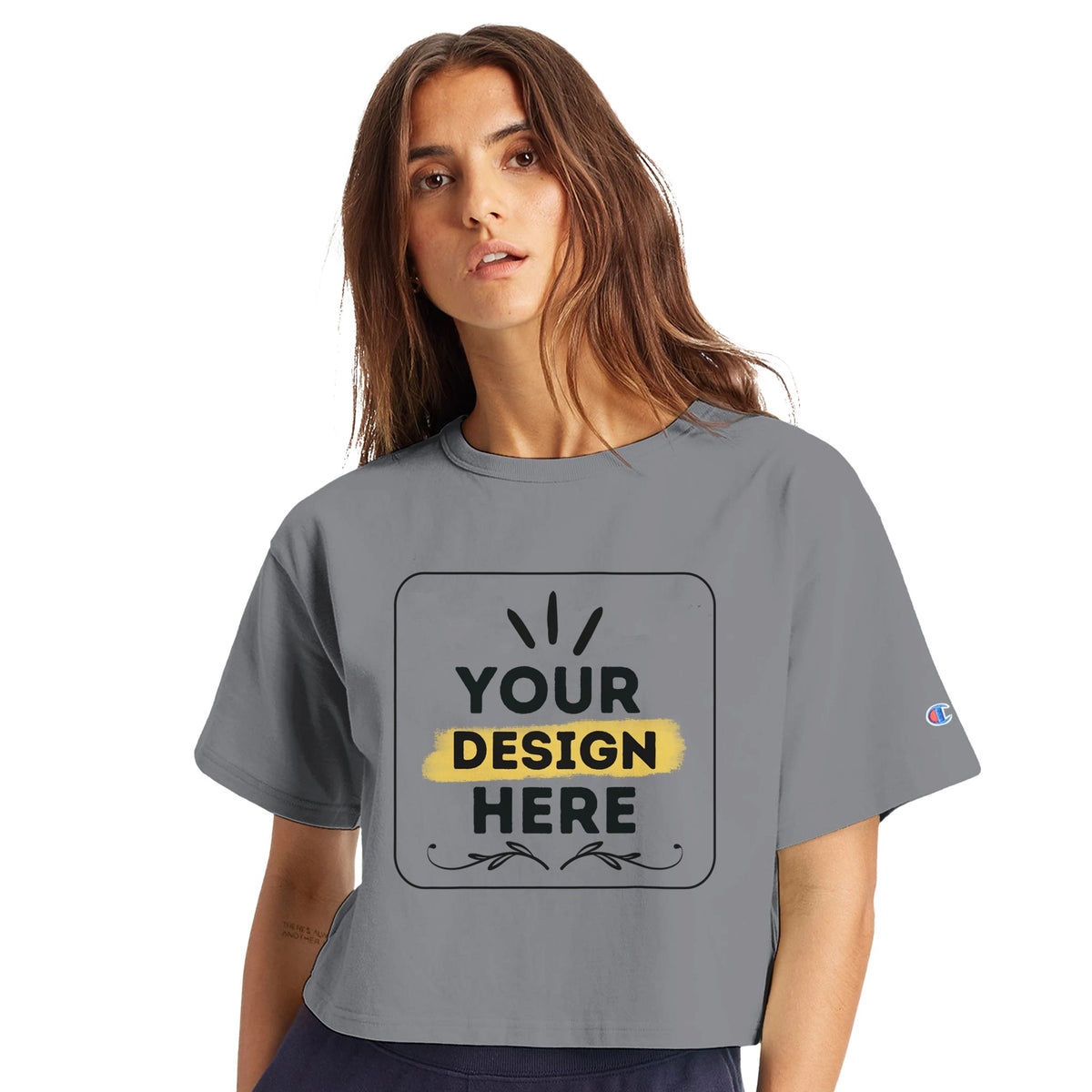 Ultimate Comfort - Women's Customizable Cropped Heritage Crewneck - oxford gray - Crewneck T-shirts