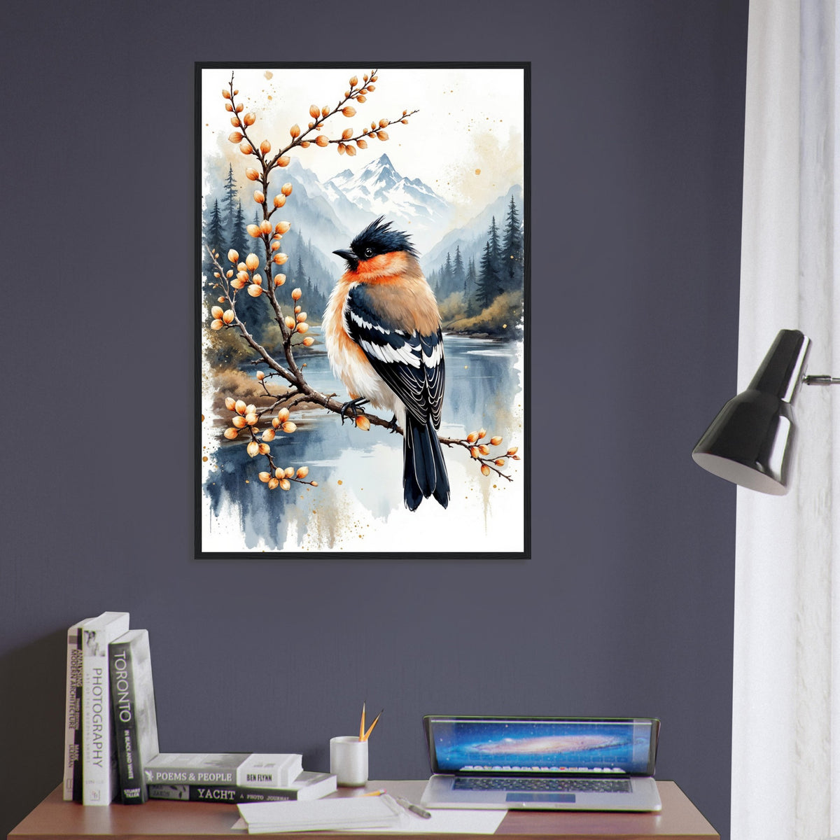 Serene Sanctuary - Bird & Bloom Framed Art Print - 60x90 cm 24x36″ Black frame - Framed Posters