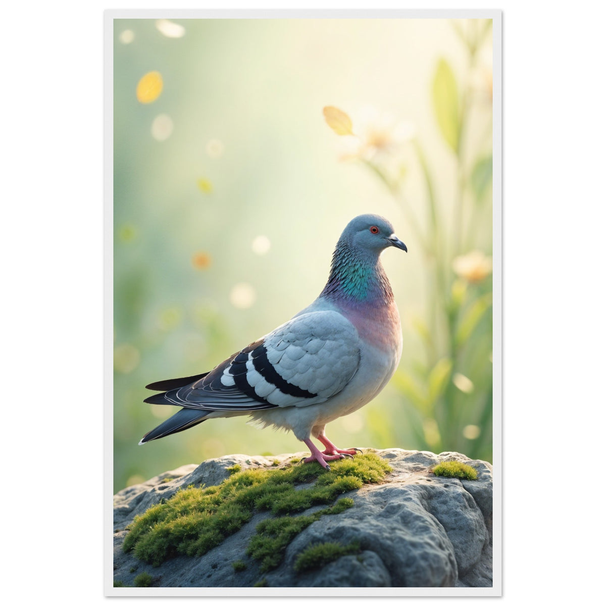 Peaceful Perch - Dove on Mossy Rock Print - - Wooden Framed Poster
