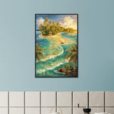 Island Paradise Beach Scene Art Print - Black frame 60x90 cm 24x36″ - Wooden Framed Posters