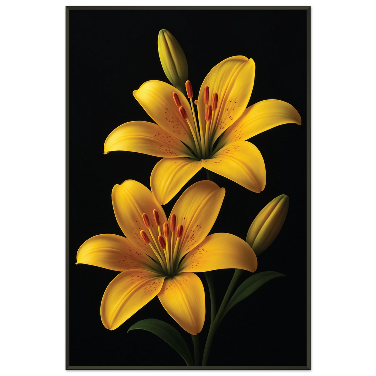 Metal Framed Poster – Elegant Yellow Lilies - Default Title - Metal Framed Posters