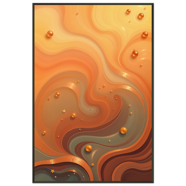 Golden Orbs - Dynamic Orange Swirl Art Print - - Metal Framed Posters