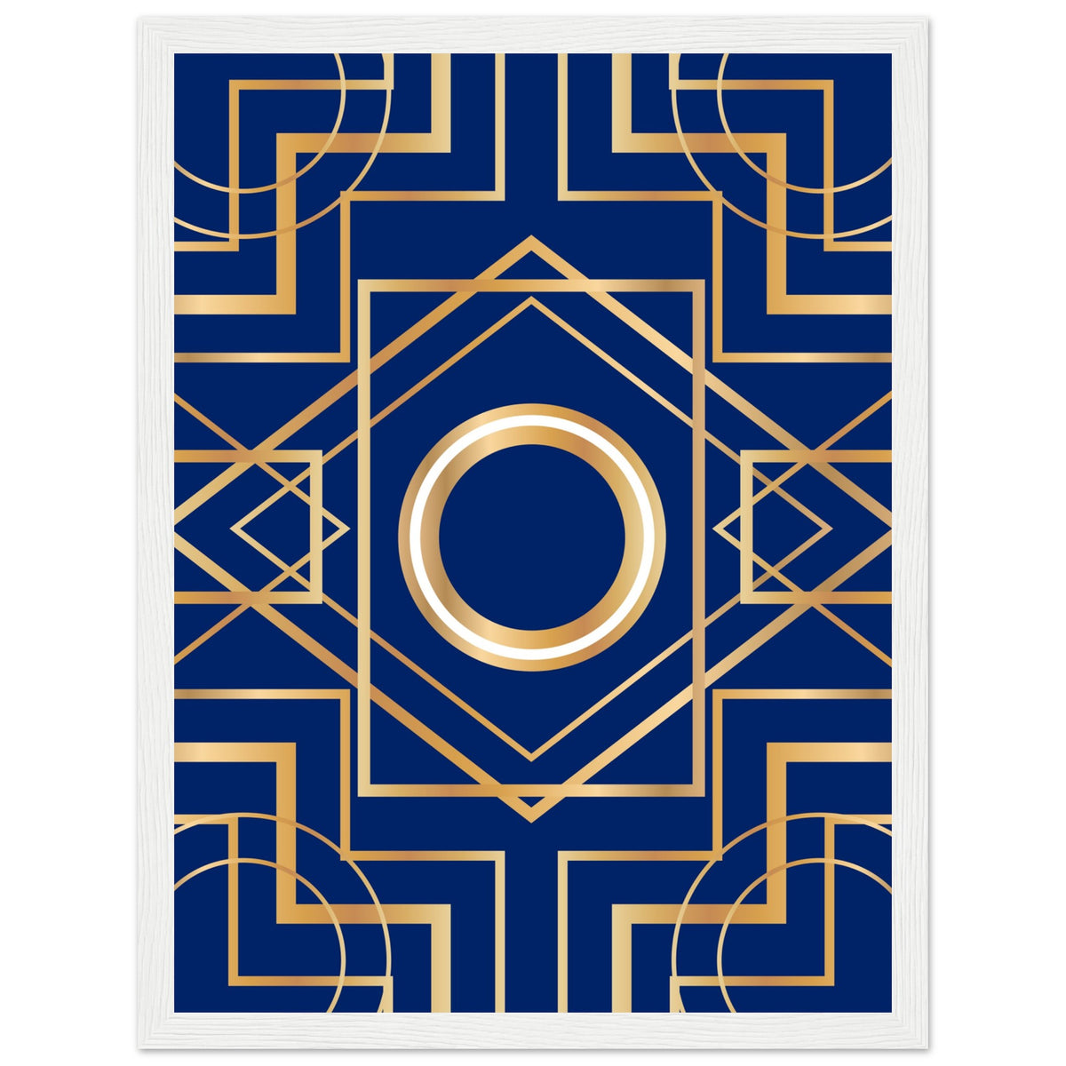 Art Deco Elegance - Blue & Gold Geometric Framed Print - 30x40 cm 12x16″ White frame - Wooden Framed Posters