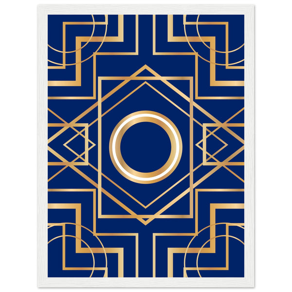 Art Deco Elegance - Blue & Gold Geometric Framed Print - 30x40 cm 12x16″ White frame - Wooden Framed Posters