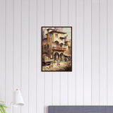 Urban Tapestry - Architectural Watercolor Print - Dark wood frame 40x60 cm 16x24″ - Wooden Framed Posters