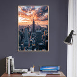 New York Skyline at Sunset - AI Masterpiece - Wood frame - Framed Posters