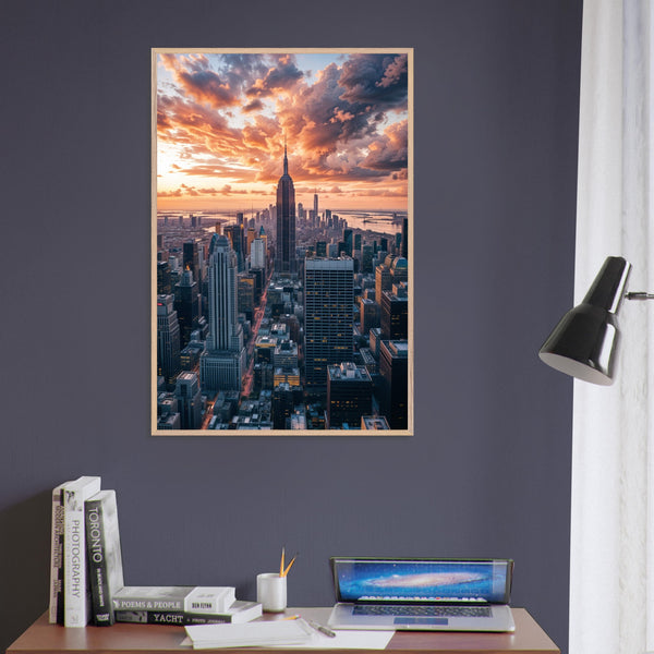 New York Skyline at Sunset - AI Masterpiece - Wood frame - Framed Posters