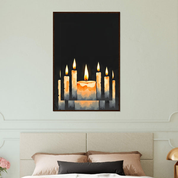 Candlelight Dreams - Serene Candle Framed Print - Dark wood frame 60x90 cm 24x36″ - Wooden Framed Posters