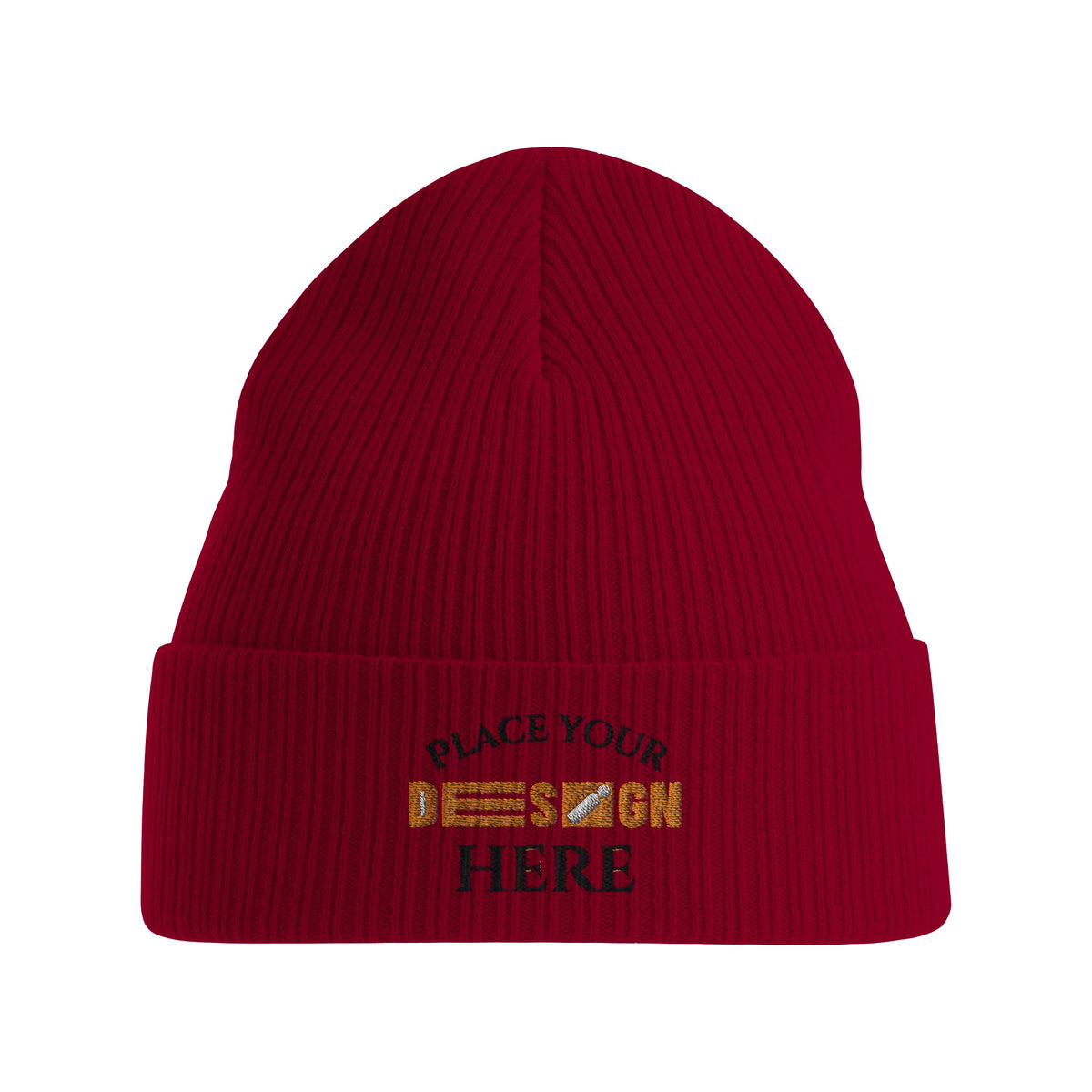 Fashion Meets Sustainability - Organic Customizable Cuffed Beanie - Burgundy - Beanies