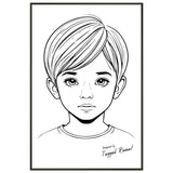 Innocence in Line Art - Framed Portrait of Childhood - 60x90 cm 24x36″ - Framed Posters