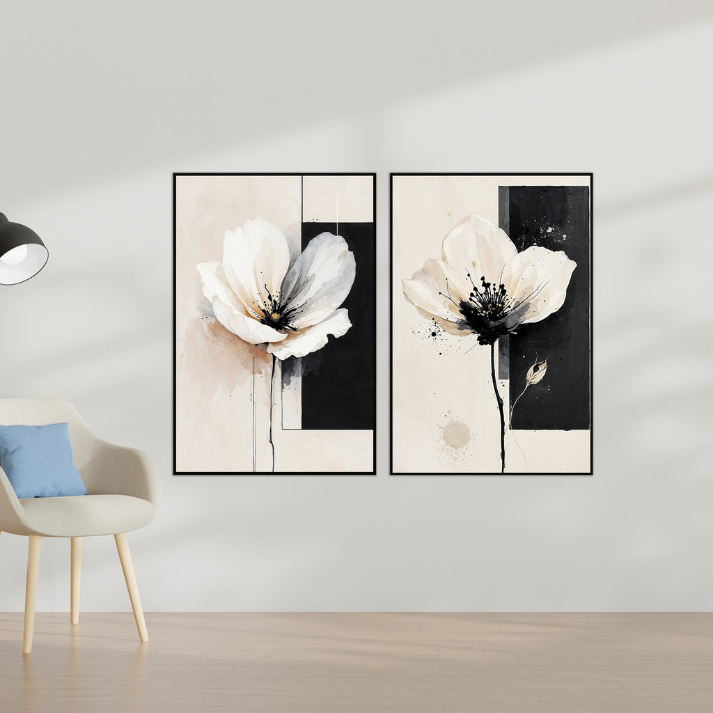 Monochrome Petals, Silent Grace - Framed Poster - - Wooden Framed Posters