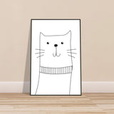 Whiskered Wonder - Charming Cat Art Print - - Metal Framed Posters