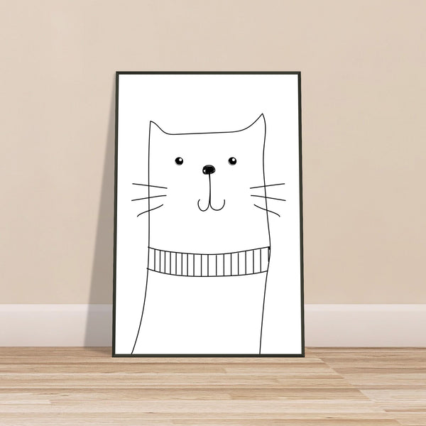 Whiskered Wonder - Charming Cat Art Print - - Metal Framed Posters