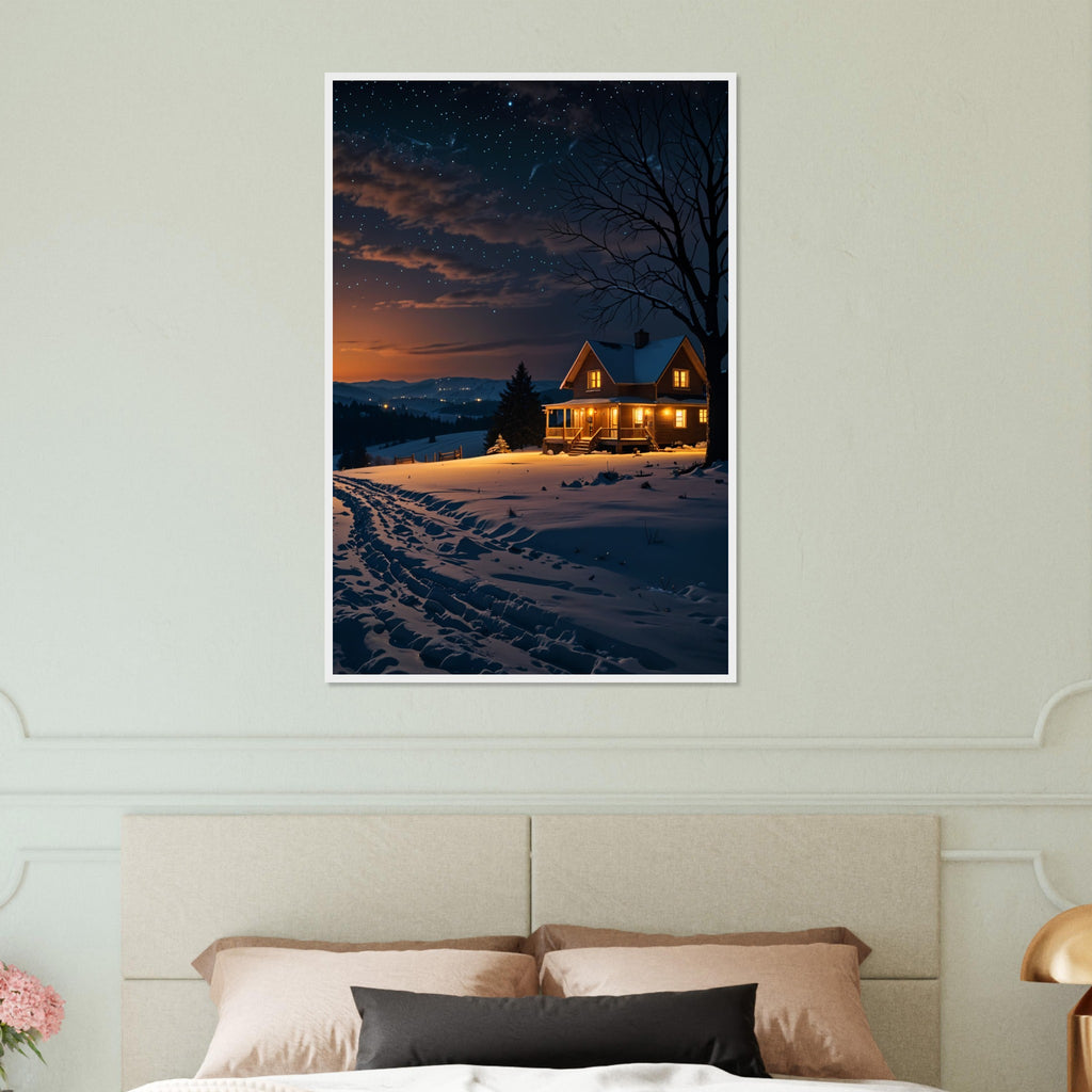 Home Sweet Home - Winter Cabin Poster - White frame 60x90 cm 24x36″ - Wooden Framed Posters