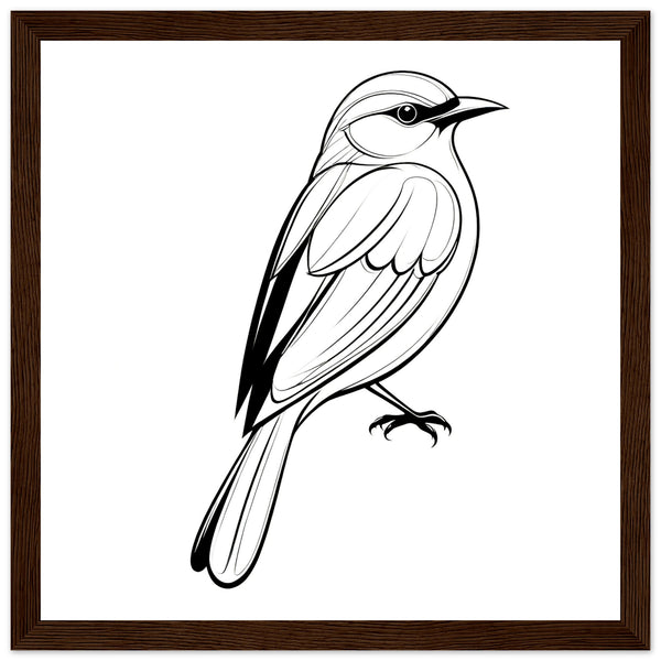 Serenity in Lines - Framed Bird Poster - 30x30 cm 12x12″ Dark wood frame - Framed Posters