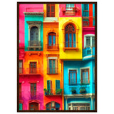 Vibrant Dreams - Colorful Cityscape Art - 50x70 cm 20x28″ Dark wood frame - Wooden Framed Poster