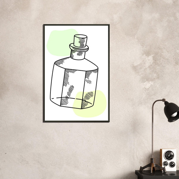 Vintage Charm - Line Art Bottle with Pastel Accents - - Metal Framed Posters