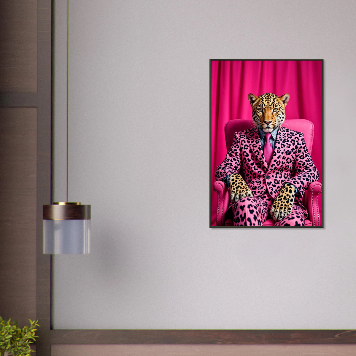 Leopard in Pink Suit Poster – Bold Gift for Fashionistas - Default Title - Metal Framed Posters