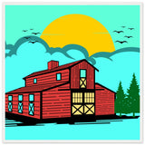 Countryside Sunrise - A Nostalgic Barn Scene - 70x70 cm 28x28″ White frame - Wooden Framed Posters