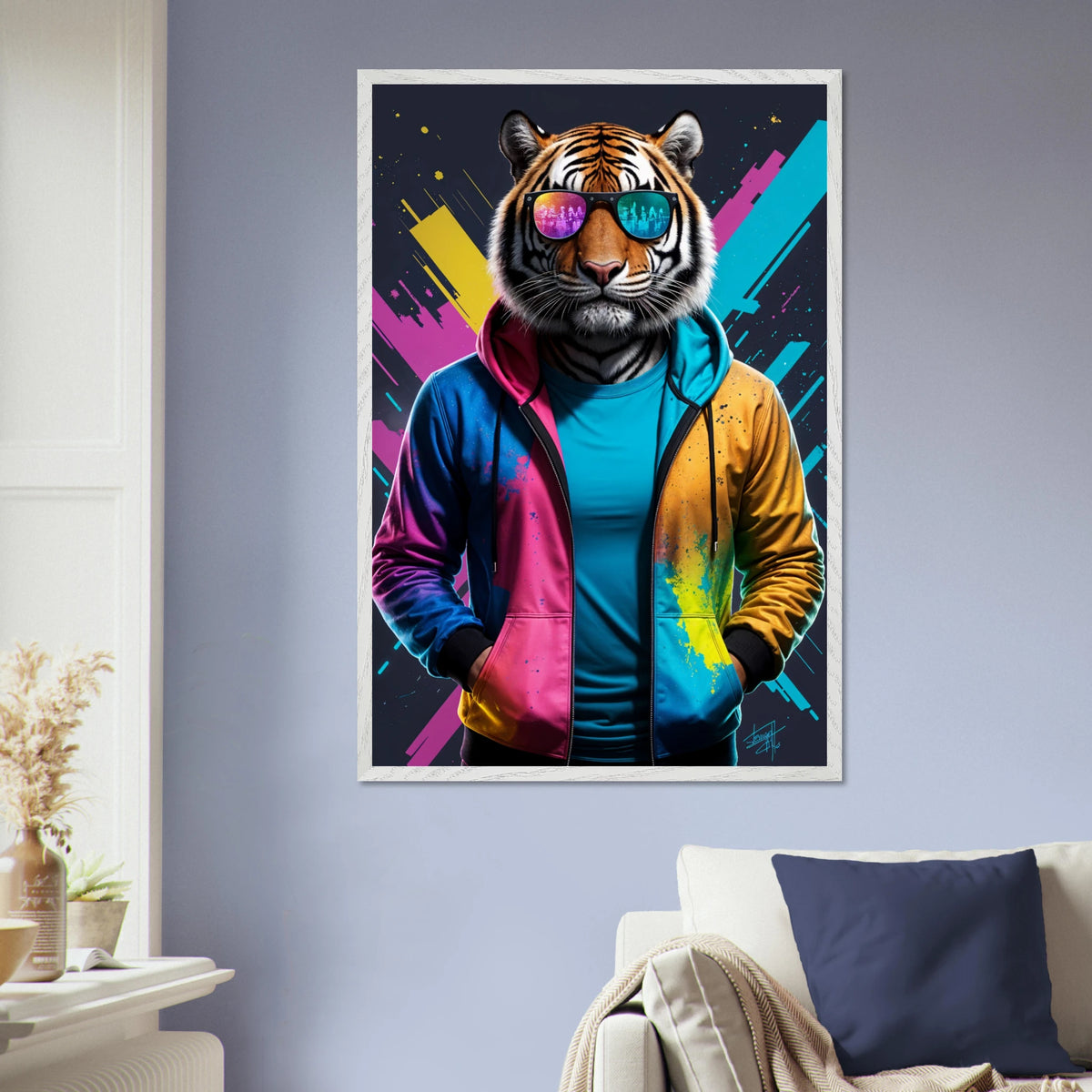 Tiger in Color – Wooden Framed Poster for Him - - Wooden Framed Posters