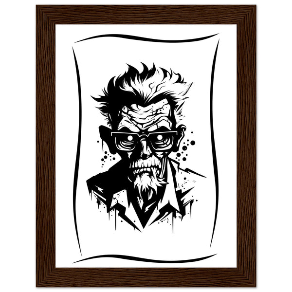 Edgy Artistry - Black and White Character - 15x20 cm 6x8″ Dark wood frame - Wooden Framed Posters