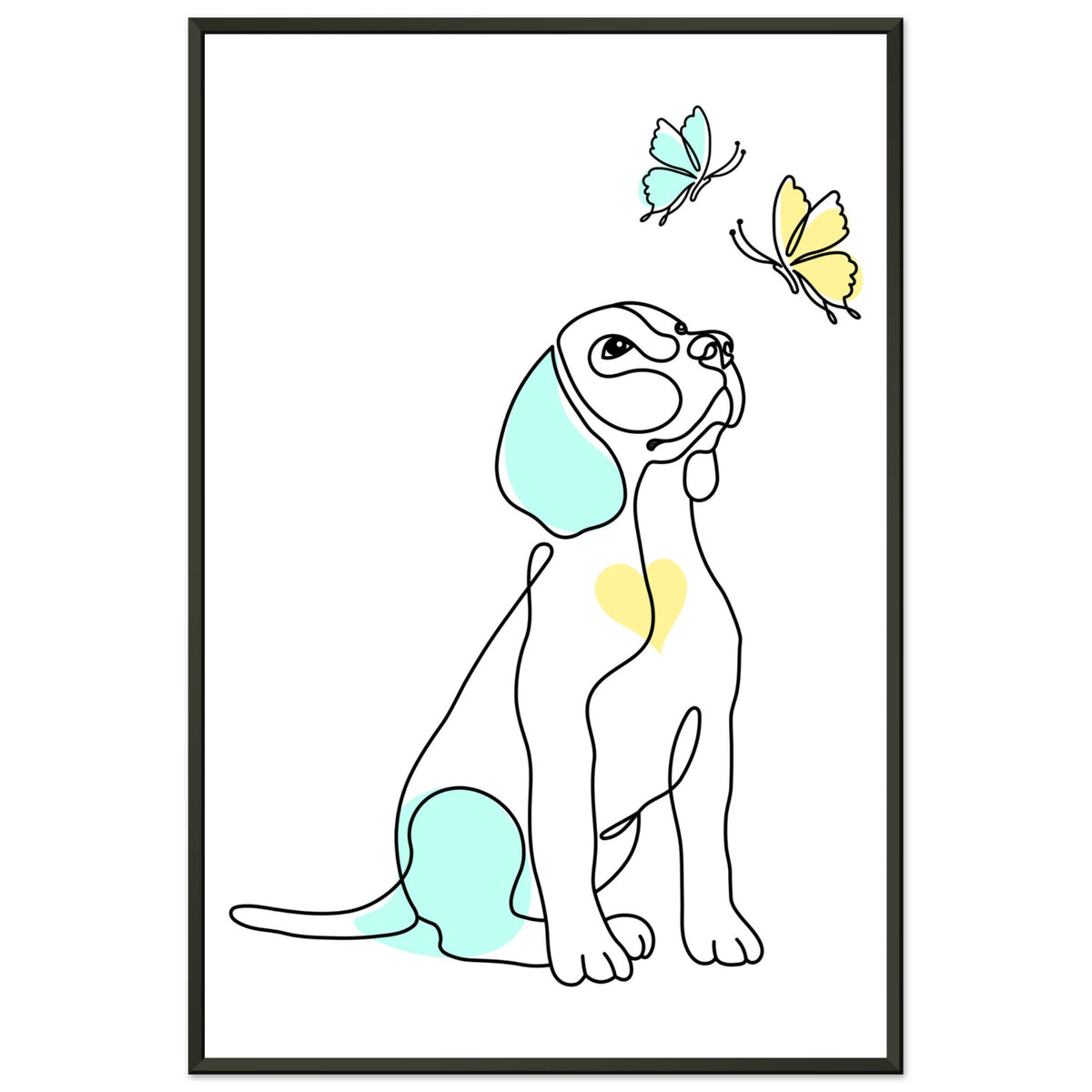 Whimsical Paws - Puppy Line Art with Soft Pastels - 60x90 cm 24x36″ - Metal Framed Posters