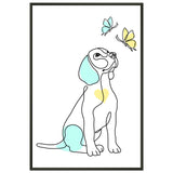 Whimsical Paws - Puppy Line Art with Soft Pastels - 60x90 cm 24x36″ - Metal Framed Posters