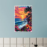 Ocean Waves & Paradise Flowers - A Sunset Dream - - Framed Posters