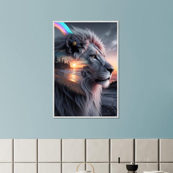 Lionhearted Elegance - Sunset Meets Power in Wall Art - - Framed Posters