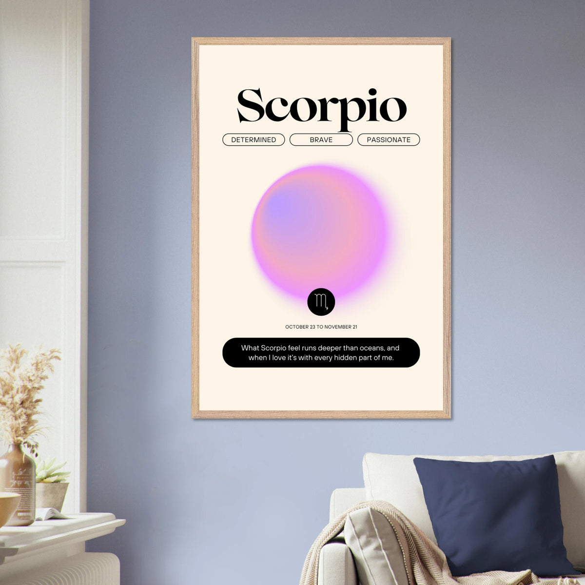 Zodiac Wall Art Framed Poster for Astrology Lovers - Wood frame Sagittarius - Wooden Framed Posters