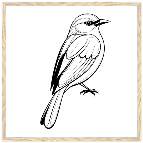 Serenity in Lines - Framed Bird Poster - 50x50 cm 20x20″ Wood frame - Framed Posters