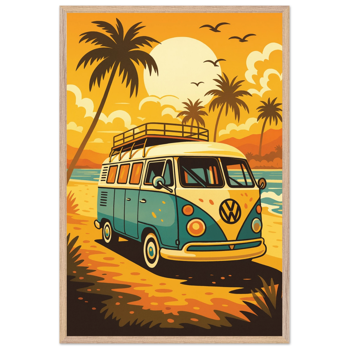 Retro Roadtrip – Wooden Framed Poster Gift for Dreamers - Wood frame - Wooden Framed Posters