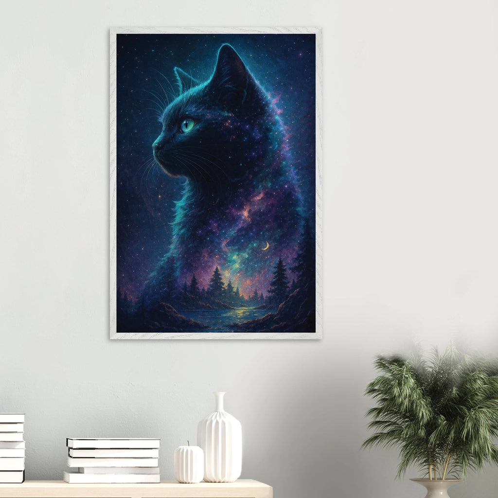 Galaxy Cat Wooden Framed Poster – Perfect Gift - Default Title - Wooden Framed Posters