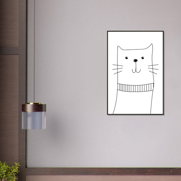 Whiskered Wonder - Charming Cat Art Print - - Metal Framed Posters