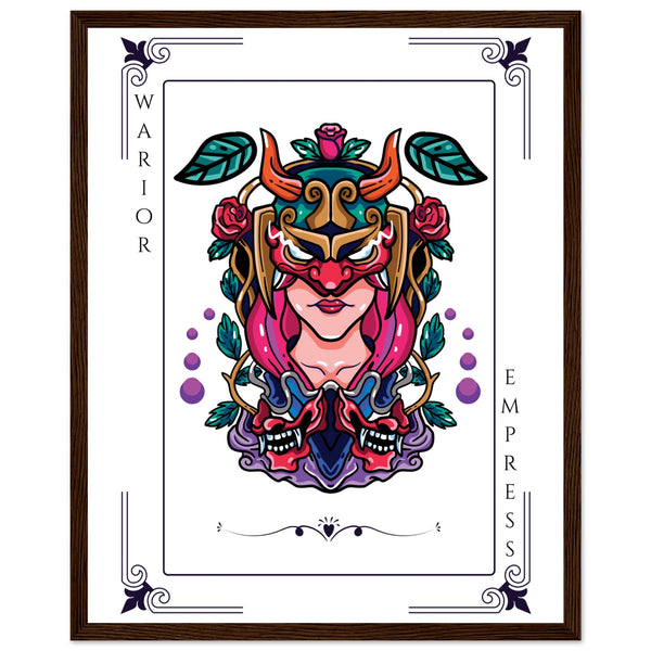 Artistry Unleashed - Warrior, Sacred Bull, and Tiger Spirit - 40x50 cm 16x20″ Dark wood frame Warior Empress - Wooden Framed Posters